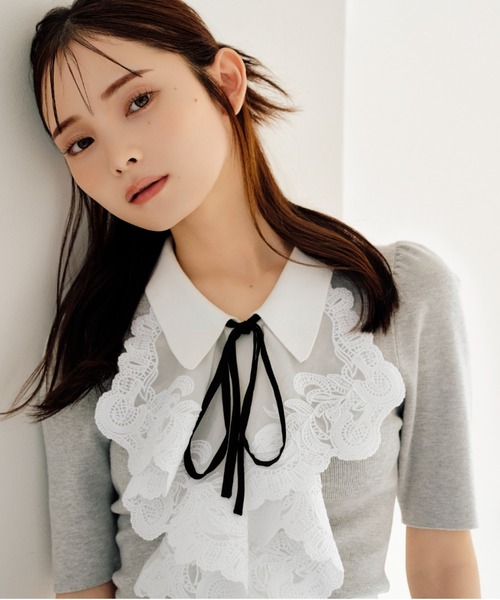 ニット セーター ラッフルニットプルオーバー レディース SNIDEL ニット セーター ラッフル刺繍ニットプルオーバー