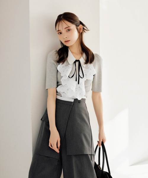 SNIDEL ニット セーター ラッフル刺繍ニットプルオーバー