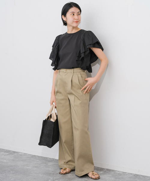 Spick＆Span パンツ 「WEB限定」ツイルストレッチワイドパンツ