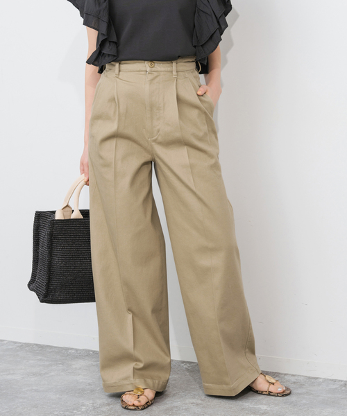 スピックアンドスパン　ガーメントダイストレッチワイドパンツ Spick＆Span ガーメントダイストレッチワイドパンツ