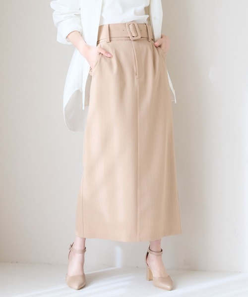 2023AW ブレンヘイム　ベルト付き　タックロングスカート　白 2023AW ブレンヘイム ベルト付き タックロングスカート 白