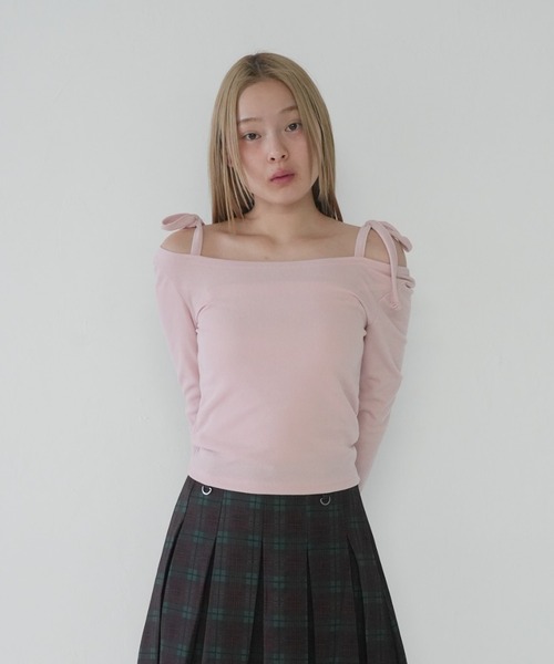 Uenui tシャツ 「 cunii 」リボンストラップ オフショルダー トップス