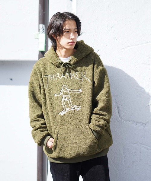 THRASHER スラッシャー モコモコボアプルオーバーパーカー THRASHER（スラッシャー） プルオーバーパーカー SMALL ホワイト