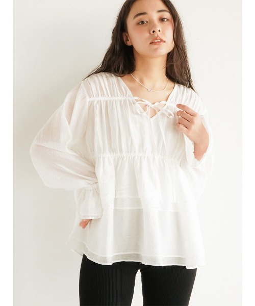 ブラウス シャツ Sheer tiered blouse レディース