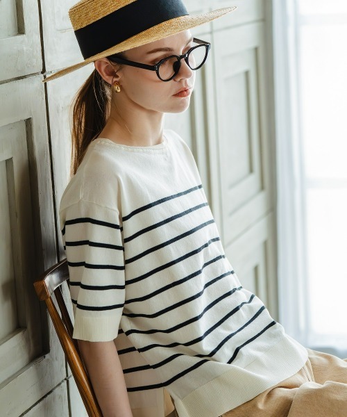 Maison INNESS サマーニット ニット セーター 「T-KNIT」綿混5分袖
