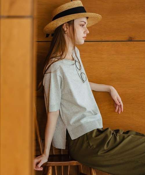 Maison INNESS サマーニット ニット セーター 「T-KNIT」綿混5分袖
