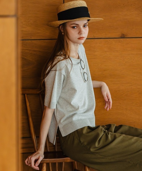 Maison INNESS サマーニット ニット セーター 「T-KNIT」綿混5分袖