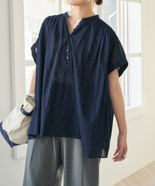 Spick &amp; Span - 【新品タグ付】ライトコットンブッファンスリーブブラウス ネイビー Spick & Span（スピックアンドスパン）の「ライトコットンブッ