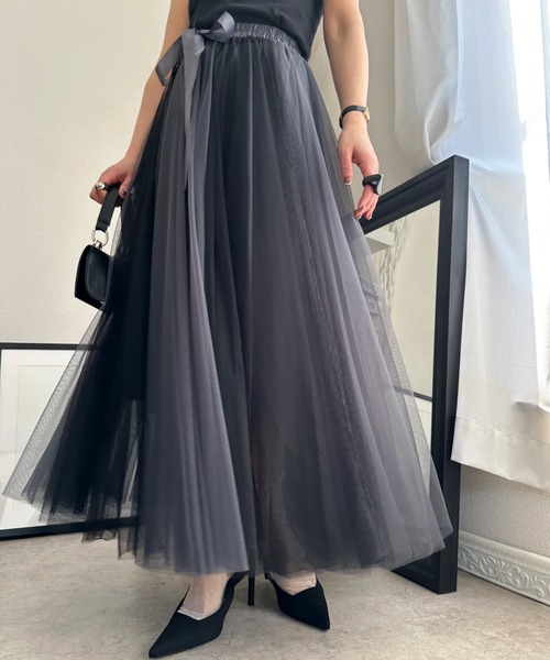 【新品】現行品　グログランウエストチュールスカート　ブレンヘイム　エムプルミエ 待望の再入荷！グログランウエストチュールスカートのおすすめコーデは