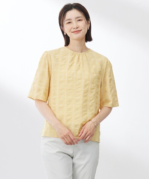 ブラウス シャツ 「洗える」SHEER チェック フレアスリーブ ブラウス レディース