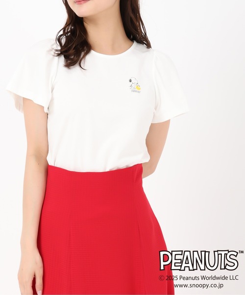 tシャツ 2025春夏新作 PEANUTSデザイン袖フレアTシャツ レディース
