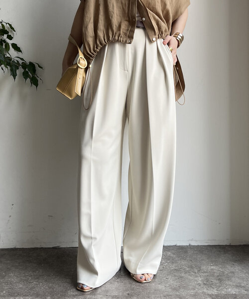 DouDou パンツ ダブルタックワイドパンツ レディース : ZOZOTOWN