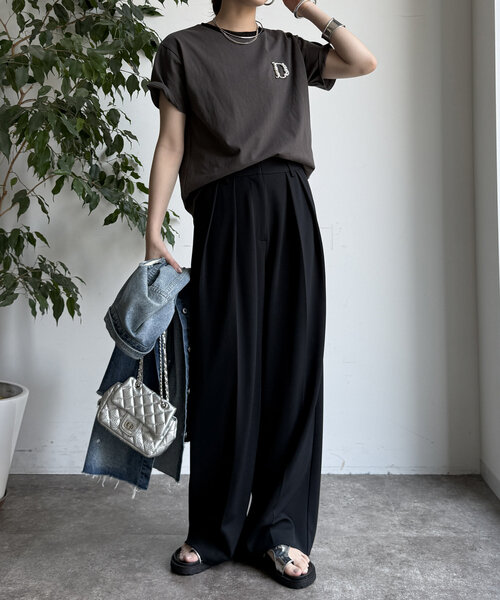 DouDou パンツ ダブルタックワイドパンツ レディース : ZOZOTOWN