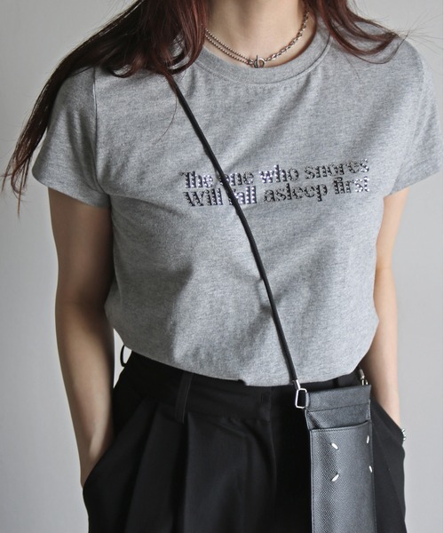 tシャツ ラインストーンロゴTシャツ レディース : ZOZOTOWN
