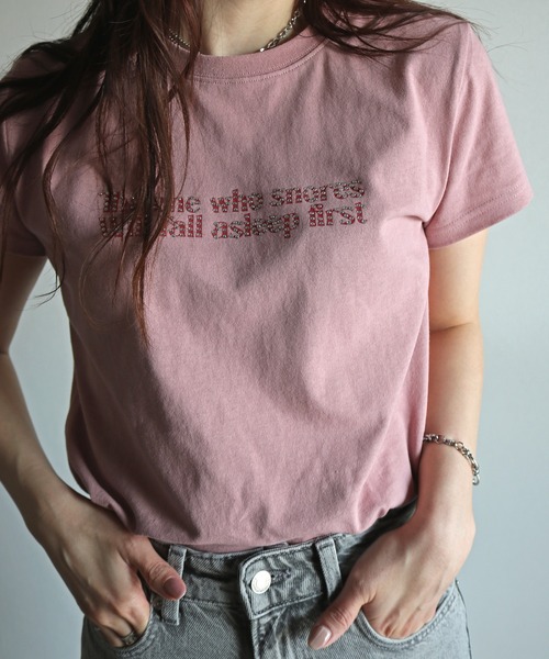 tシャツ ラインストーンロゴTシャツ レディース : ZOZOTOWN
