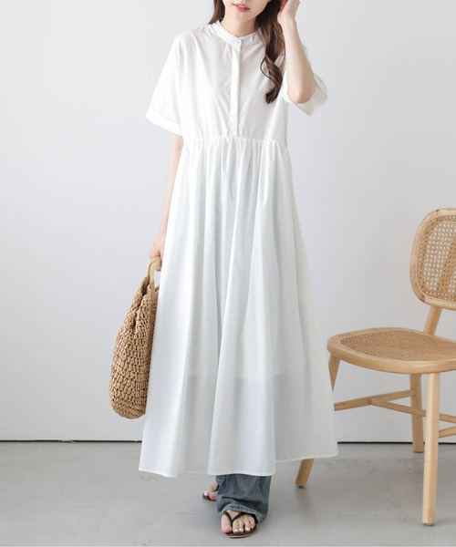 b367＊ ナチュカラ 後ろギャザー コットンシャツ ワンピース b367＊ ナチュカラ 後ろギャザー コットンシャツ ワンピース