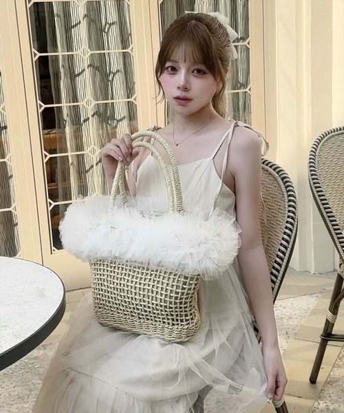 clear かごバッグ カゴバッグ チュールフリルかごバッグ