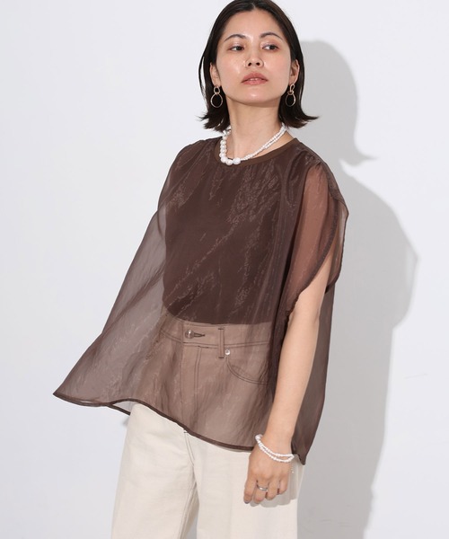 tシャツ 接触冷感 レイヤードシアーノースリトップス レディース