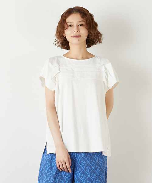 tシャツ 「LOURMARIN」ボートネックタックプルオーバー レディース
