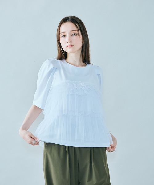 tシャツ ティアードチュールカットソー レディース