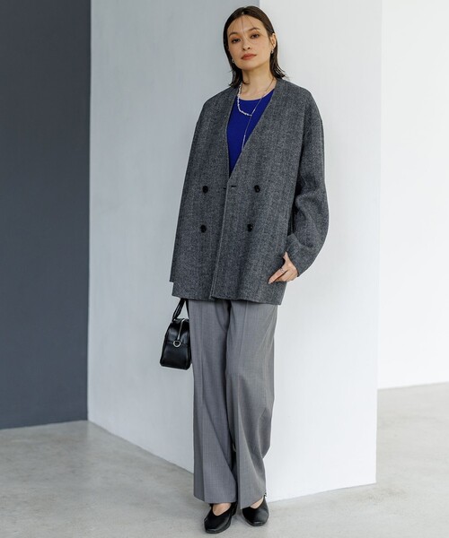 WoolRever ノーカラーショートコート ICB（アイシービー） ノーカラーコート コート WoolRever ノーカラー