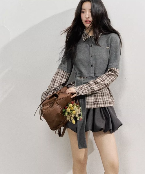 SunsetPark チェック柄レイヤードトップス SP25f016「SunsetPark