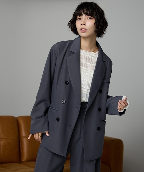soerte ダブルブレスト テーラードジャケット soerte ジャケット テーラードジャケット Oversized double-breasted