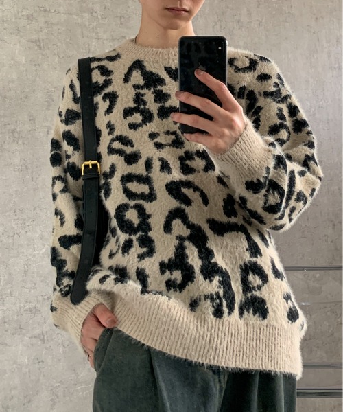 link lot セーター ニット 「25年秋冬新作」モヘアタッチレオパード柄