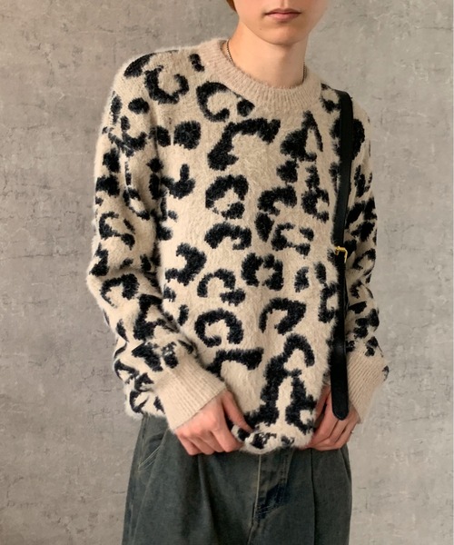 link lot セーター ニット 「25年秋冬新作」モヘアタッチレオパード柄