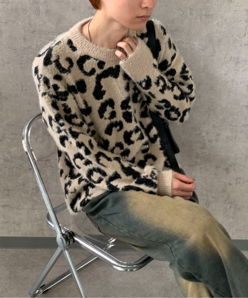 link lot セーター ニット 「25年秋冬新作」モヘアタッチレオパード柄