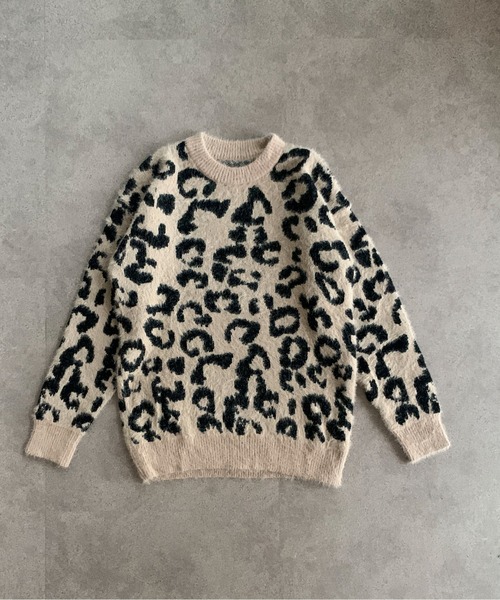 link lot セーター ニット 「25年秋冬新作」モヘアタッチレオパード柄