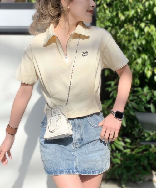 「mily bilet」 半袖ポロシャツ LARGE アイボリー レディース_画像4