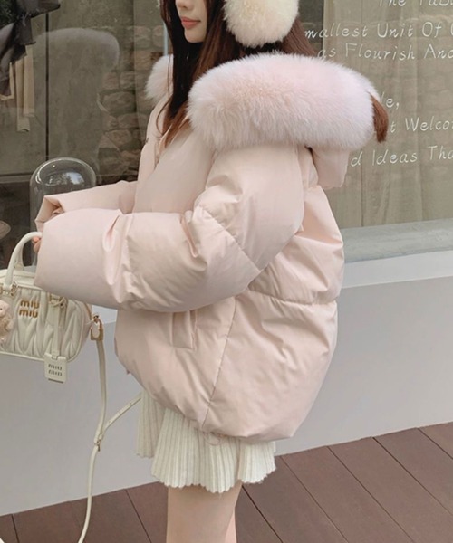 2ly2 コート アウター ふんわりフェイクファーフード付き中綿