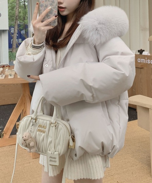 ❤️週末セール❤️yori アイボリー フード付きジャケット 2ly2 コート アウター ふんわりフェイクファーフード付き中綿