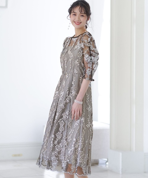 「PourVous」 「haremode」半袖ワンピース S モカ レディース_画像2