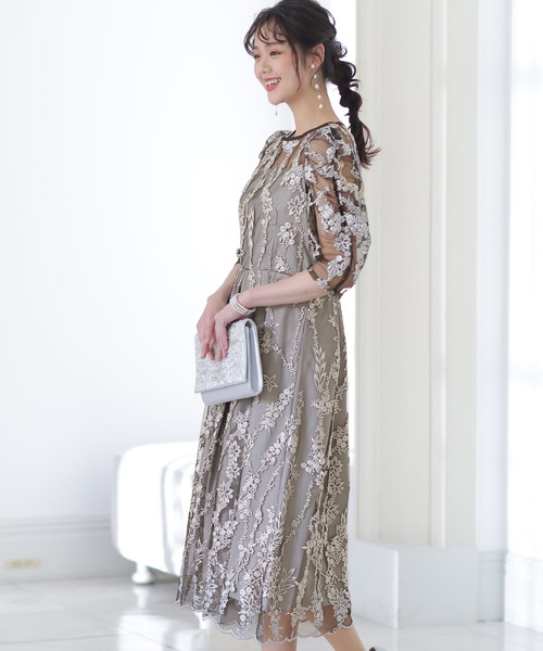 「PourVous」 「haremode」半袖ワンピース S モカ レディース_画像3