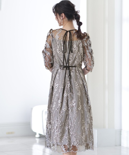 「PourVous」 「haremode」半袖ワンピース S モカ レディース_画像4