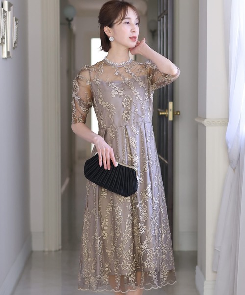 「PourVous」 「haremode」半袖ワンピース S モカ レディース_画像6