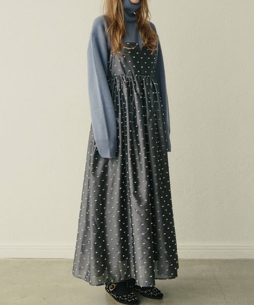 LE CIEL BLEU ジャガードワンピース　36サイズ LE CIEL BLEU（ルシェルブルー） ワンピース ジャカードキャミドレス