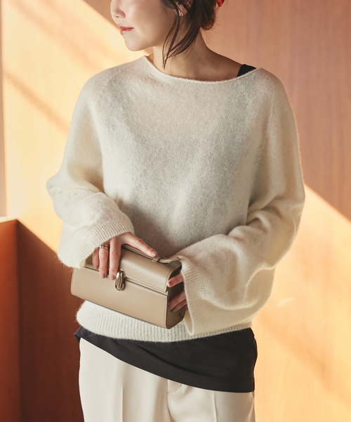 Plageプラージュ ラグランプルオーバー ベージュ　【アルパカ100%】 plage プラージュ アルパカ100%ベビーアルパカ ラグラン プルオーバー