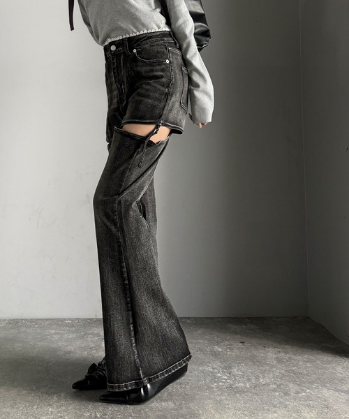 mmmi ブラック フリンジブーツカットデニム mily bilet ブーツカットデニムパンツ X-LARGE ブラック系その他2