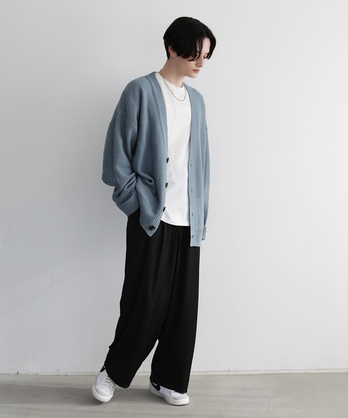 「LILL」 ニットカーディガン M ネイビー メンズ_画像3