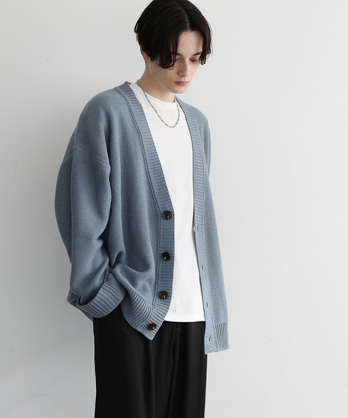 「LILL」 ニットカーディガン M ネイビー メンズ_画像6