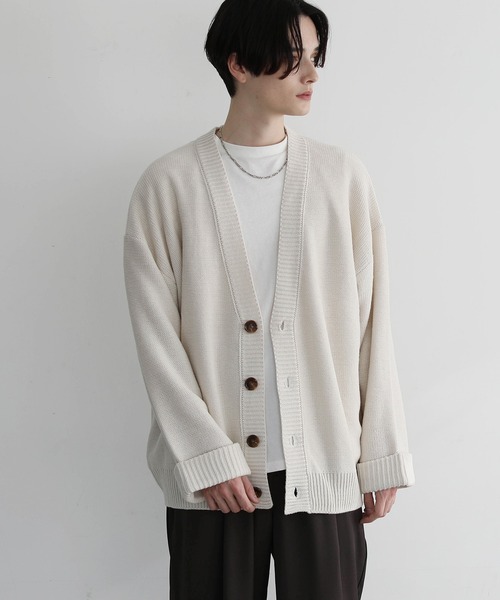 「LILL」 ニットカーディガン M ネイビー メンズ_画像9