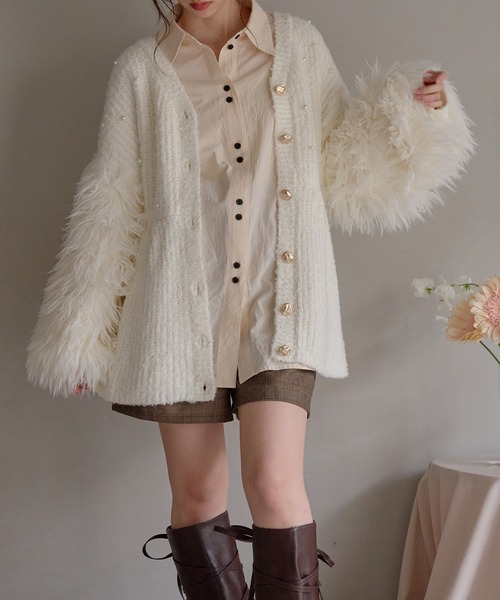 mideal アーガイルペプラムニット グレー shaggy sleeve peplum knit / シャギースリーブペプラムニット（ニット