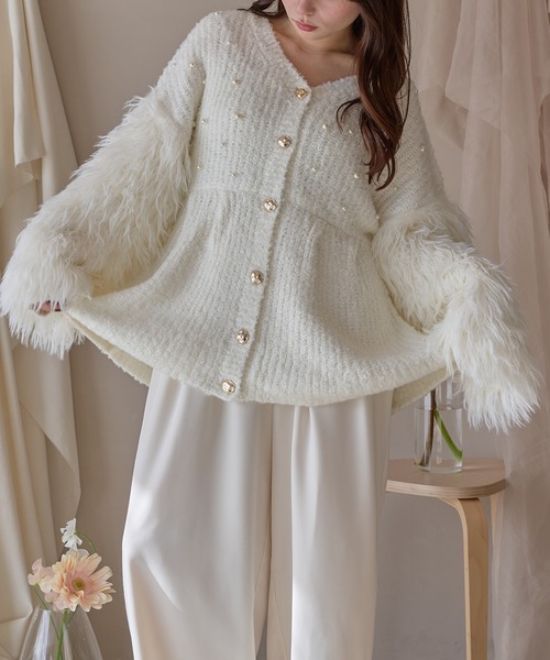 mideal（マイディール） ニット セーター shaggy sleeve peplum knit