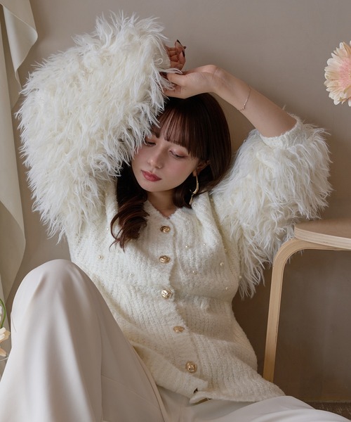 mideal（マイディール） ニット セーター shaggy sleeve peplum knit
