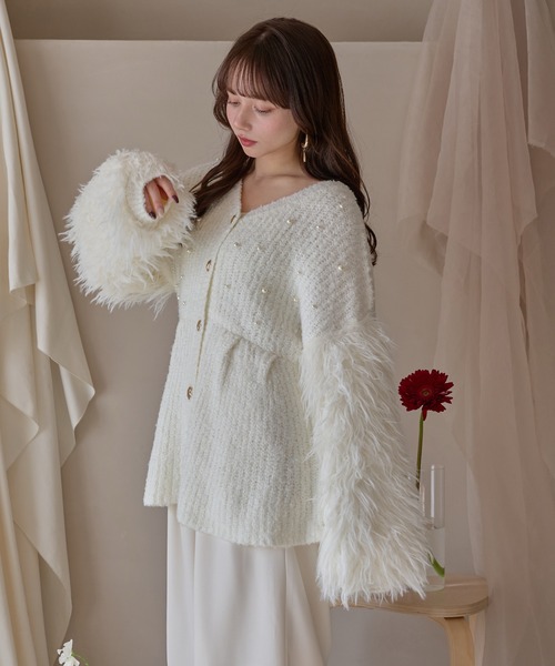 mideal（マイディール） ニット セーター shaggy sleeve peplum knit