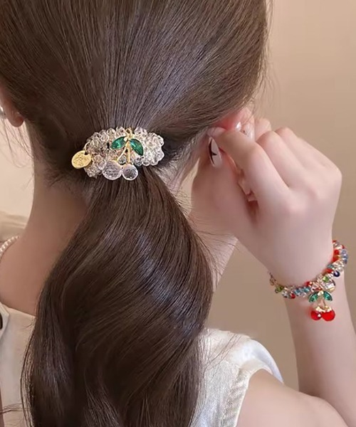 Mayree ヘアゴム 「urge select」さくらんぼモチーフ ビーズ ヘアゴム