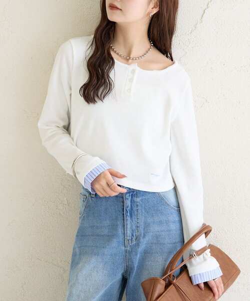 mystic（ミスティック） tシャツ ヘンリーネックチビロンT レディース